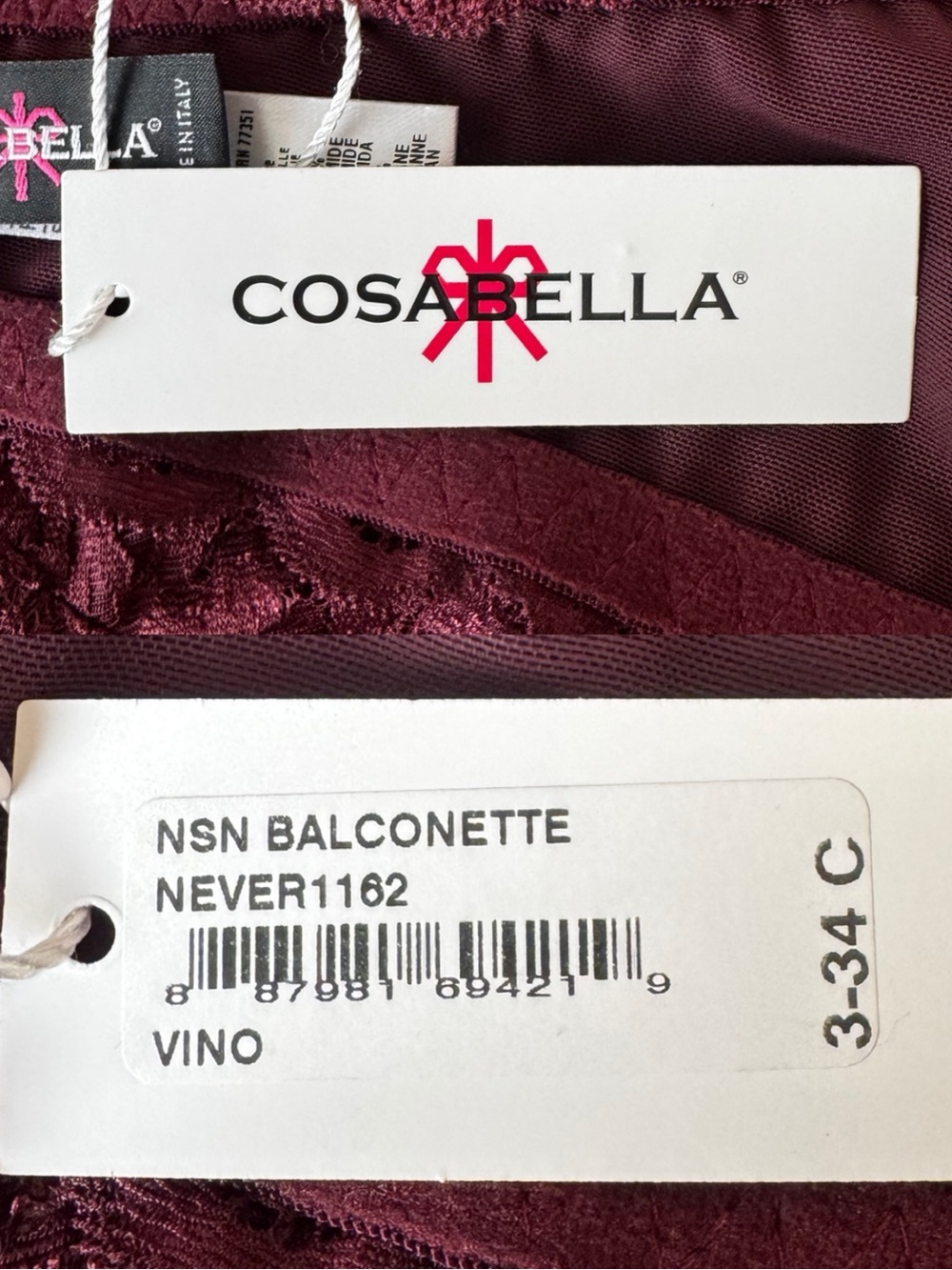 NWT Cosabella Never Say Never Balconette Bra in Vino 34C - Picture 10 of 10